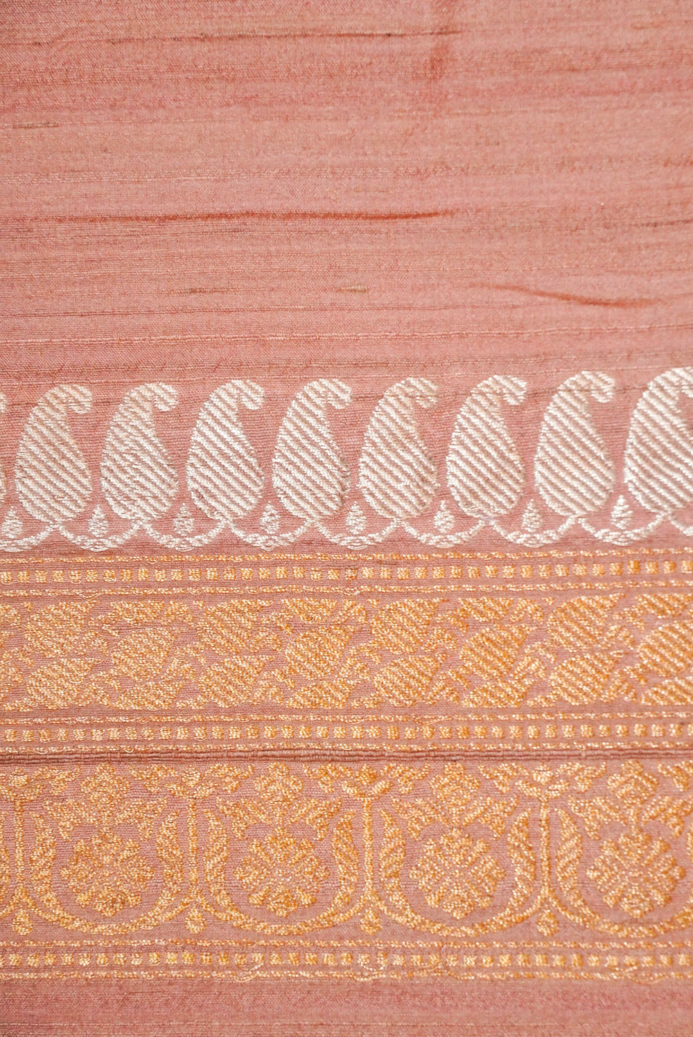 Handwoven Peach Banarasi Handloom Tussar Silk Saree