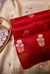 Handwoven Maroon Banarasi Handloom Tussar Silk Saree