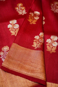 Handwoven Maroon Banarasi Handloom Tussar Silk Saree