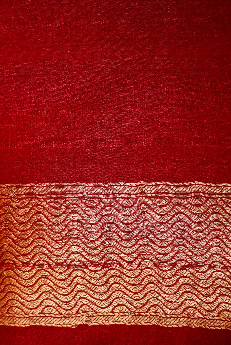 Handwoven Maroon Banarasi Handloom Tussar Silk Saree