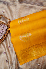 Handwoven Yellow Banarasi Handloom Tussar Silk Saree