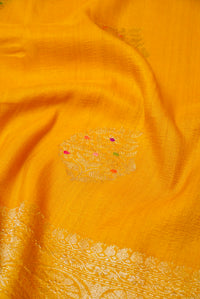 Handwoven Yellow Banarasi Handloom Tussar Silk Saree