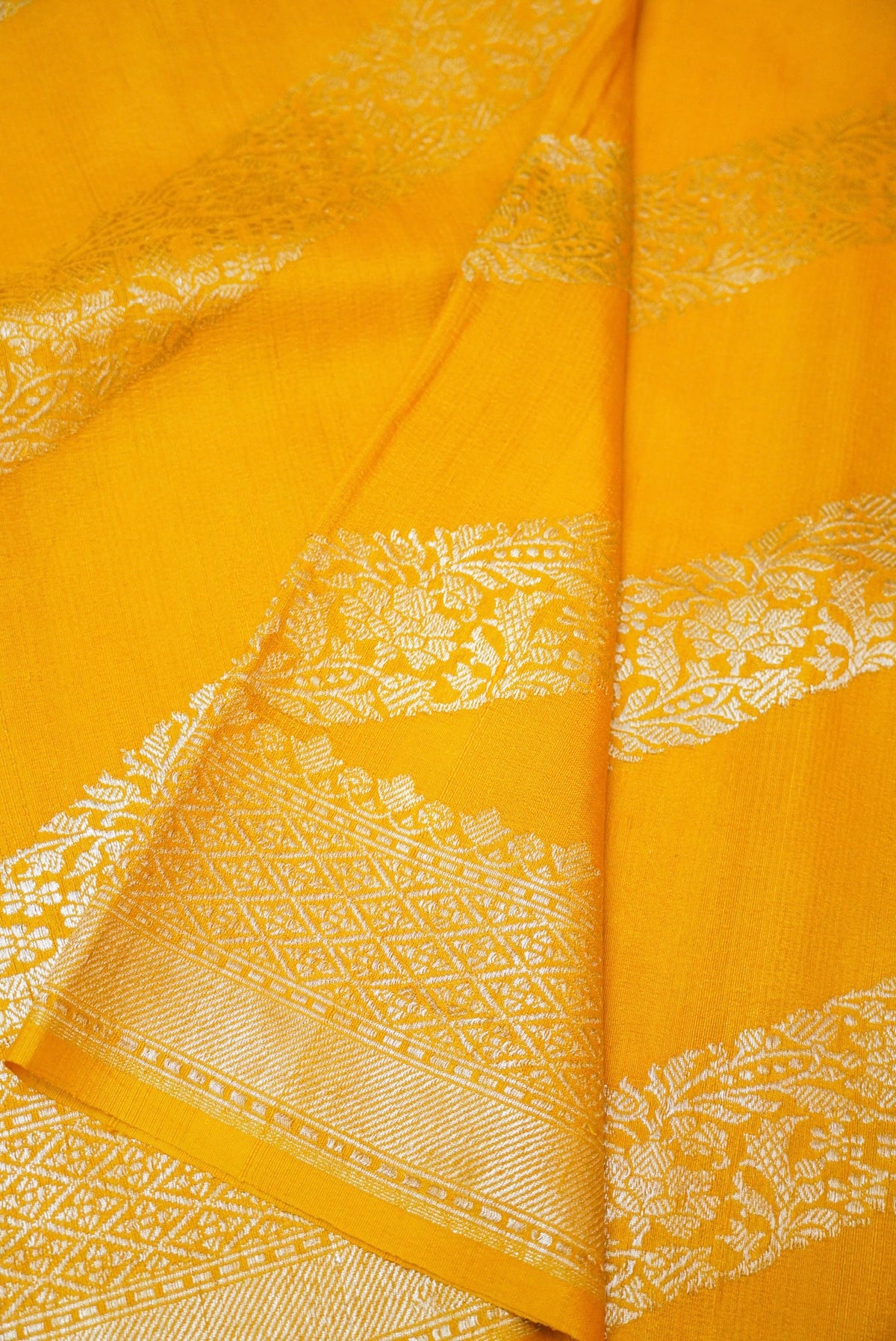 Handwoven Yellow Banarasi Handloom Tussar Silk Saree