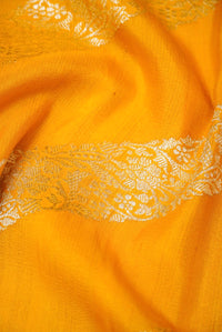 Handwoven Yellow Banarasi Handloom Tussar Silk Saree