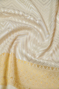 Handwoven Off White Banarasi Handloom Tussar Silk Saree