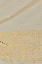 Handwoven Off White Banarasi Handloom Tussar Silk Saree