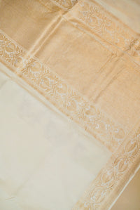 Handwoven White Banarasi Moonga Silk Saree