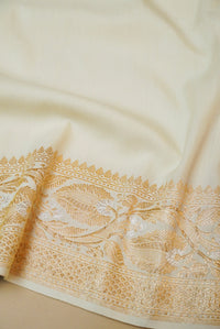 Handwoven White Banarasi Moonga Silk Saree