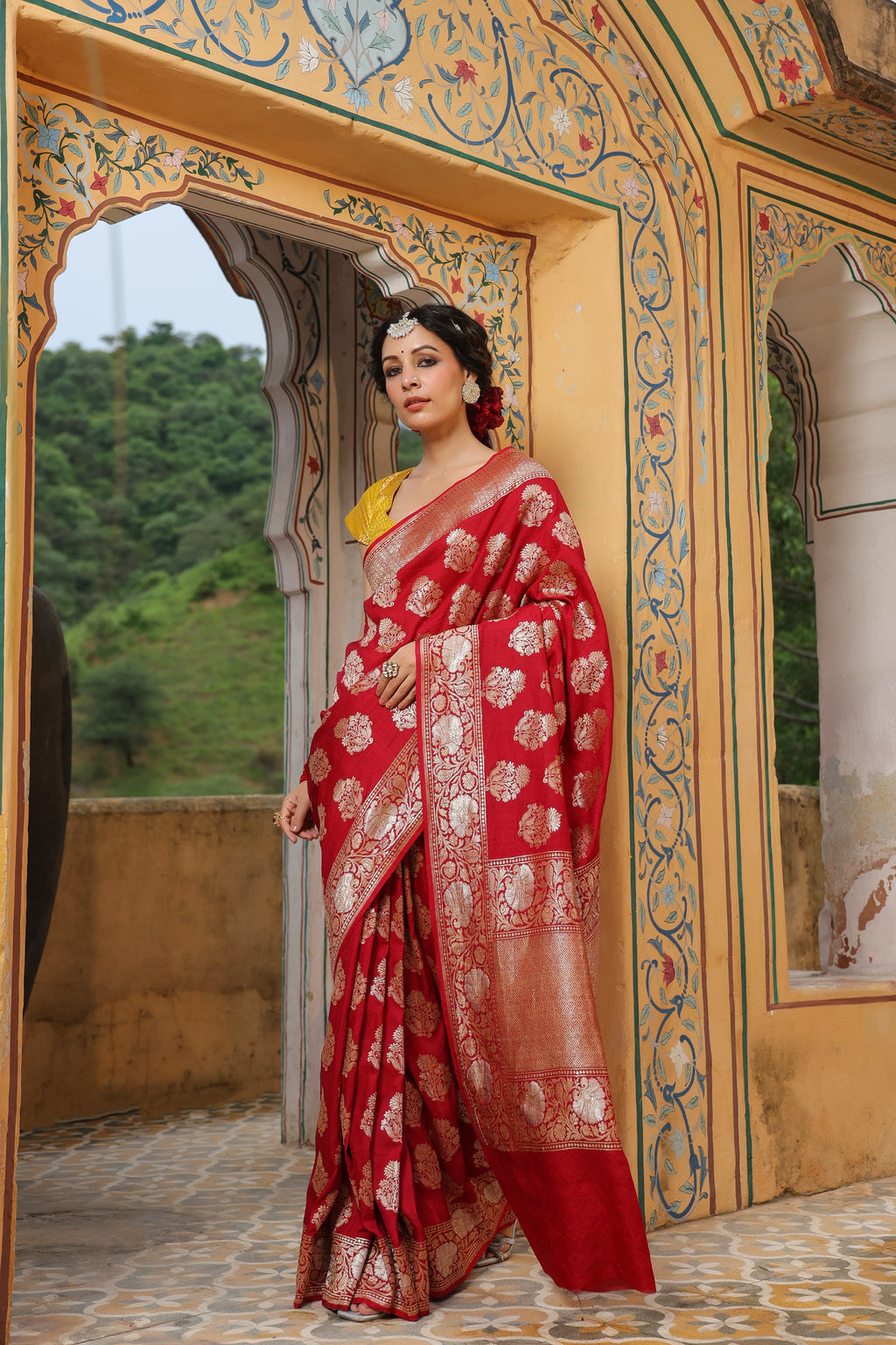 Handwoven Maroon Banarasi Tussar Silk Saree