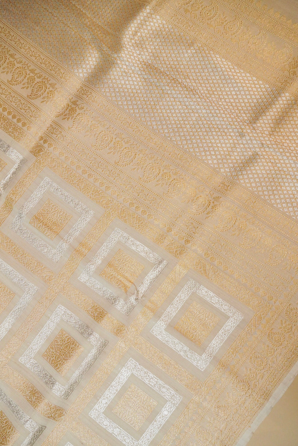 Handwoven Off White Banarasi Moonga Silk Saree