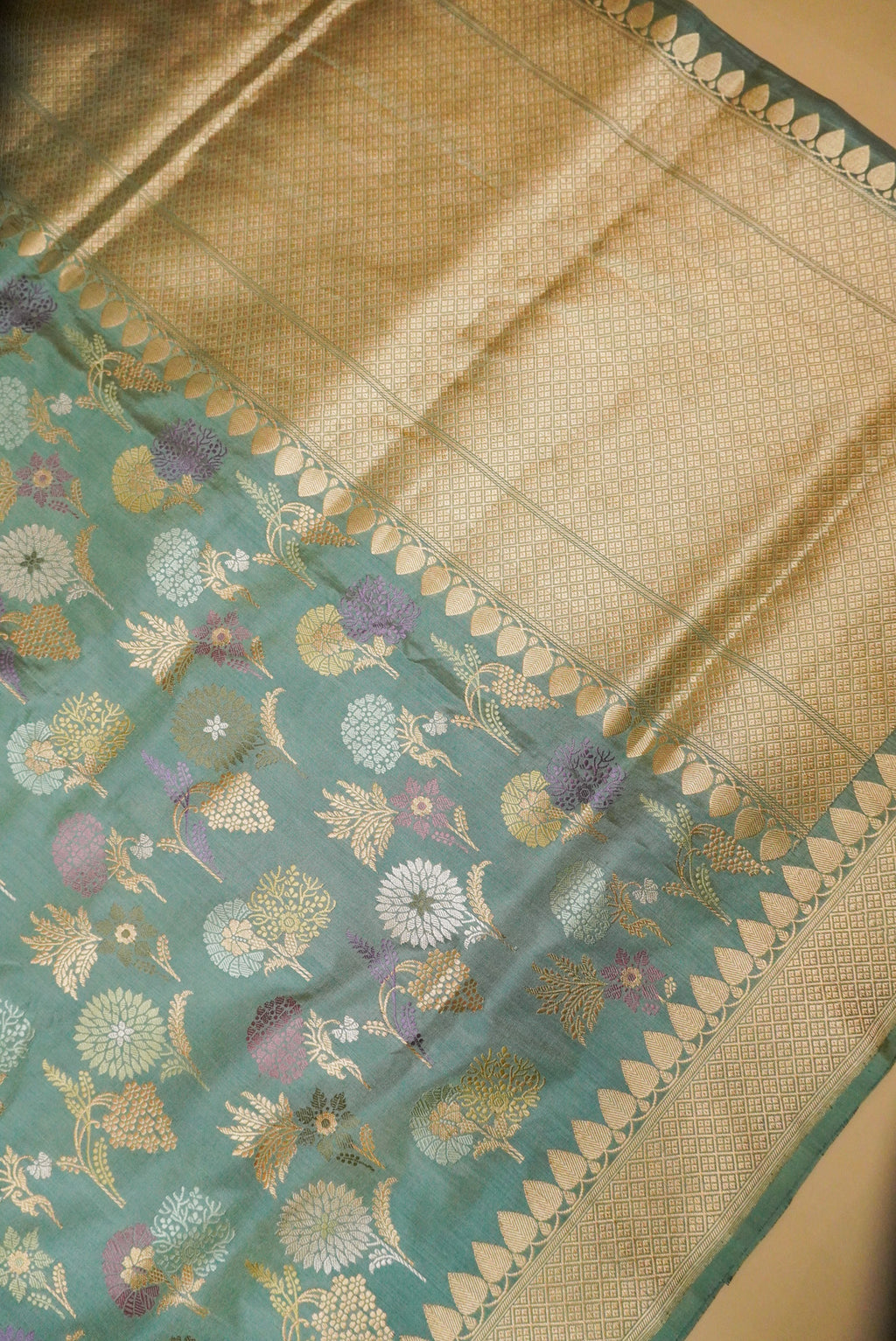 Handwoven Sage Green Banarasi Katan Silk Saree