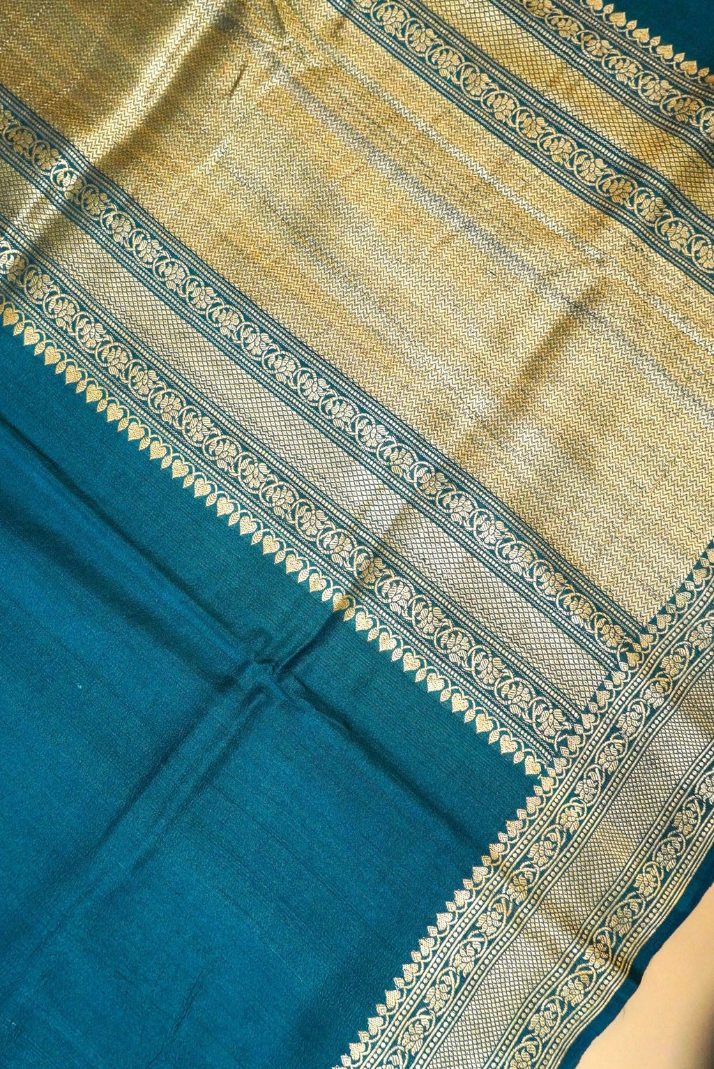 Handwoven Teal Blue Banarasi Handloom Tussar Silk Saree