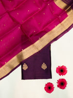 Handwoven Wine Banarasi Raw Silk Suit