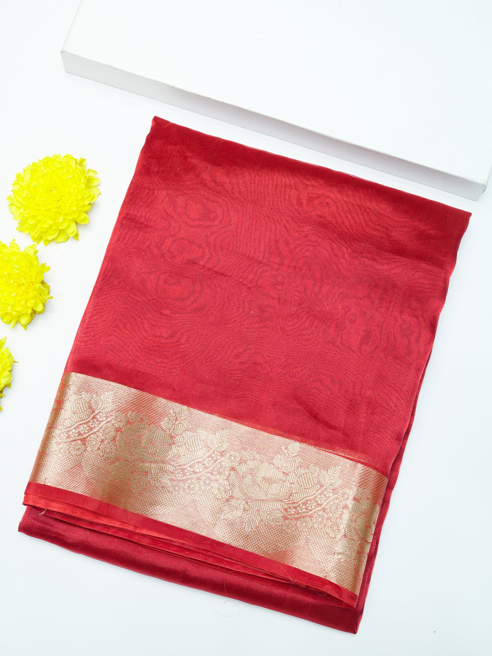 Handwoven Red Banarasi Tissue Silk Saree