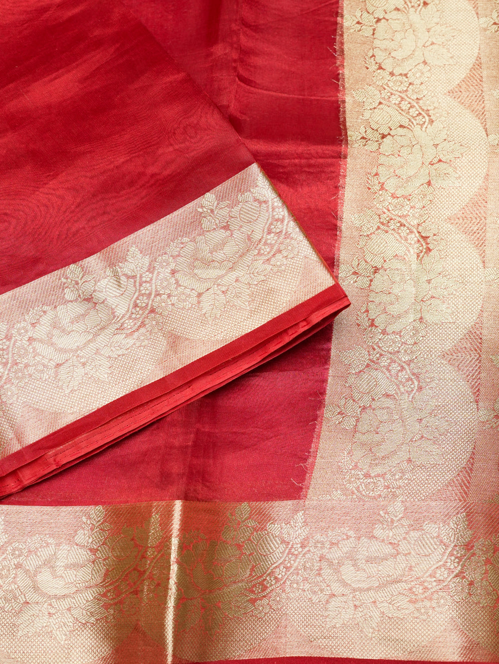 Handwoven Red Banarasi Tissue Silk Saree