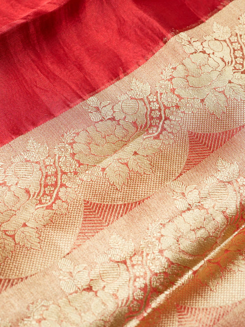 Handwoven Red Banarasi Tissue Silk Saree