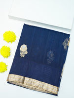 Handwoven Navy Blue Banarasi Organza Saree