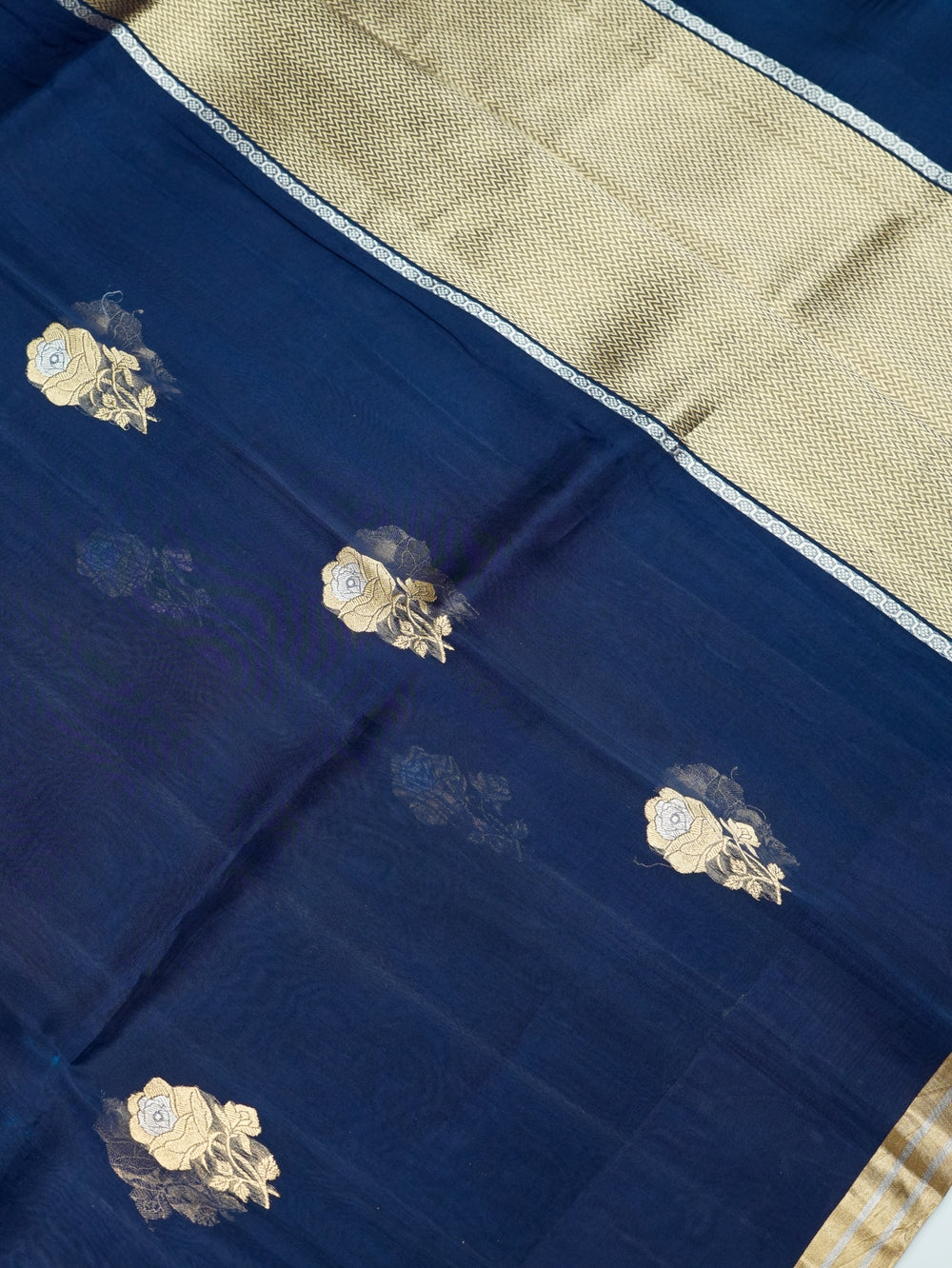 Handwoven Navy Blue Banarasi Organza Saree