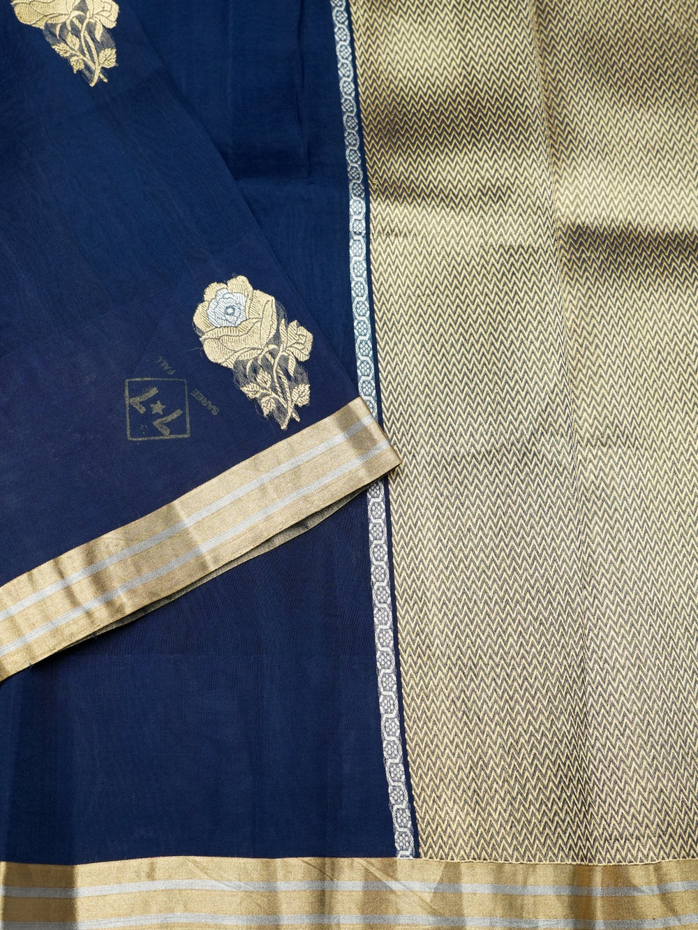 Handwoven Navy Blue Banarasi Organza Saree