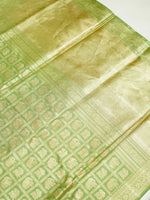 Handwoven Pista Green Motifs Banarasi Tissue Katan Silk Saree