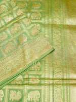 Handwoven Pista Green Motifs Banarasi Tissue Katan Silk Saree