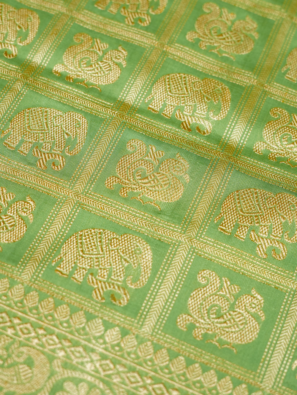 Handwoven Pista Green Motifs Banarasi Tissue Katan Silk Saree
