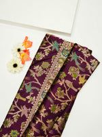 Handwoven Wine Meenakari Banarasi Katan Silk Saree