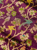 Handwoven Wine Meenakari Banarasi Katan Silk Saree