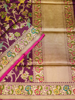 Handwoven Wine Meenakari Banarasi Katan Silk Saree