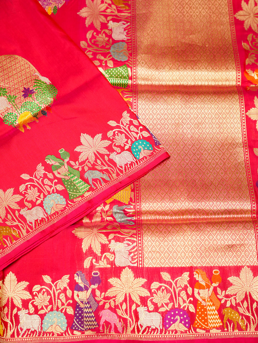 Handwoven Hot Pink Meenakari Motif Banarasi Katan Silk Saree
