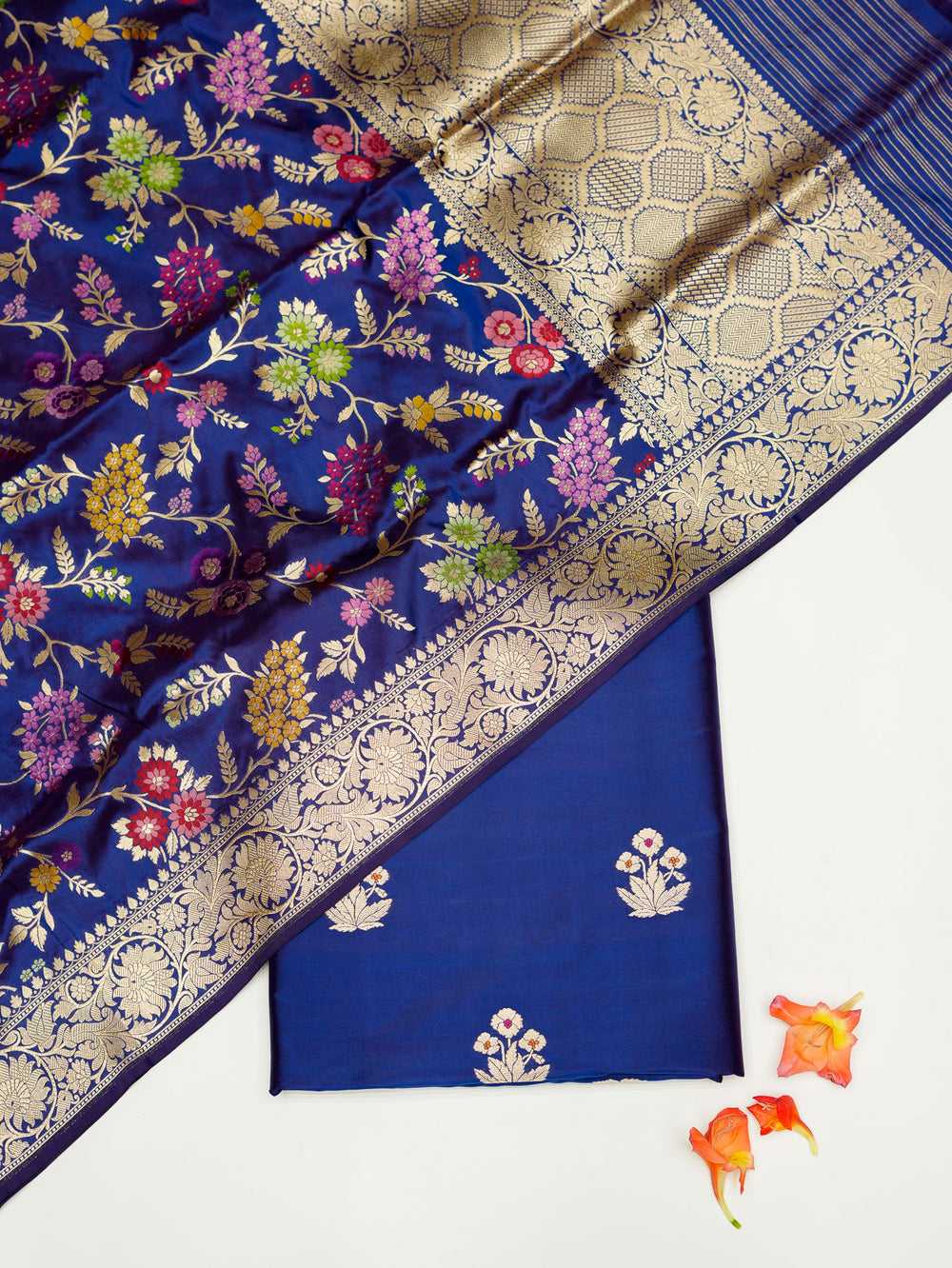 Handwoven Purplist Blue Banarasi Katan Silk Suit