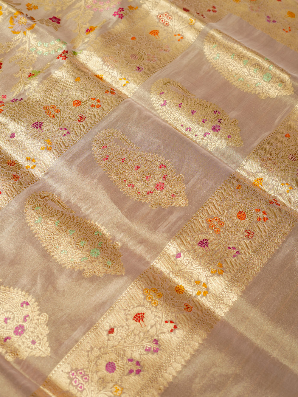 Handwoven Gold Meenakari Banarasi Tissue Katan Silk Saree
