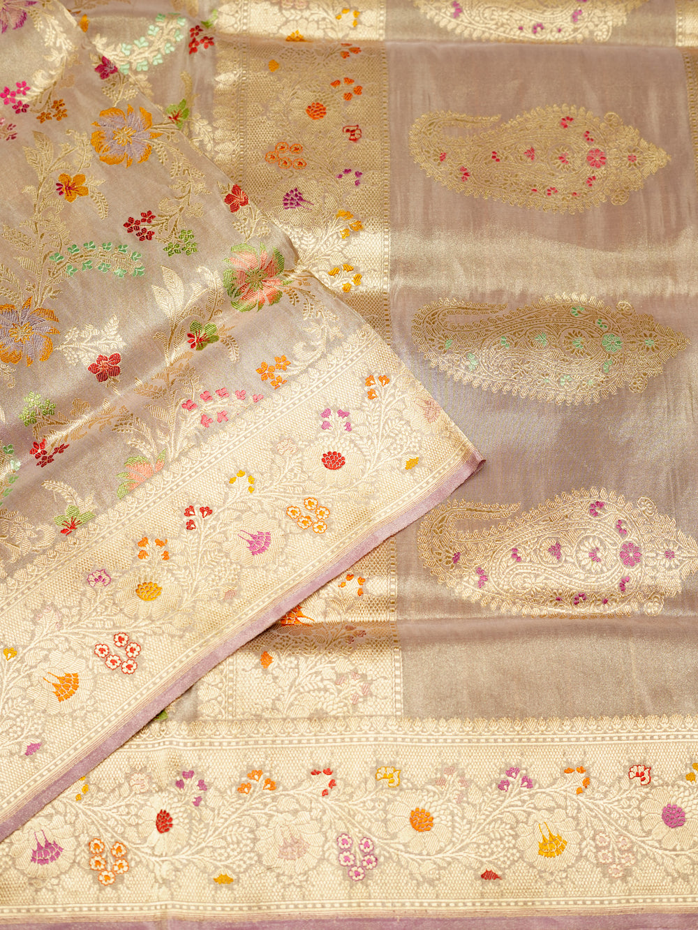 Handwoven Gold Meenakari Banarasi Tissue Katan Silk Saree