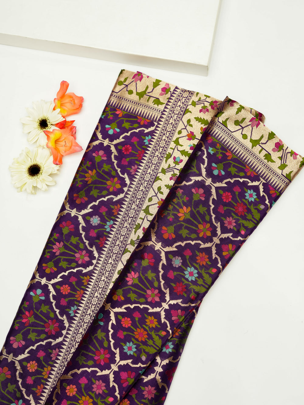 Handwoven Purple Meenakari Banarasi Katan Silk Saree