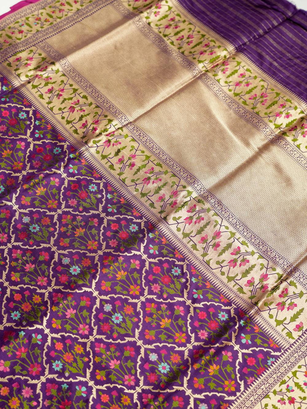 Handwoven Purple Meenakari Banarasi Katan Silk Saree