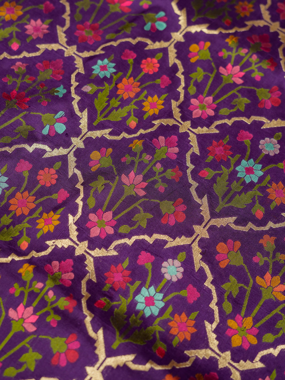 Handwoven Purple Meenakari Banarasi Katan Silk Saree