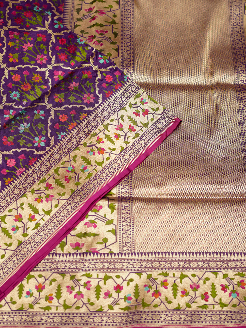 Handwoven Purple Meenakari Banarasi Katan Silk Saree