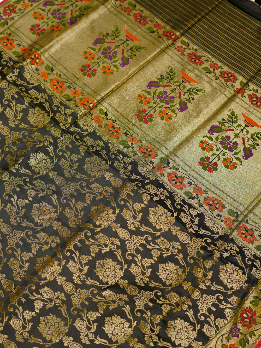 Handwoven Black Meenakari Banarasi Katan Silk Saree