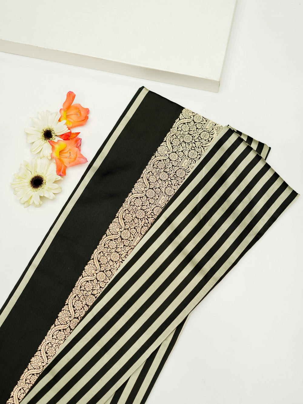 Handwoven Black Banarasi Mashru Silk Saree
