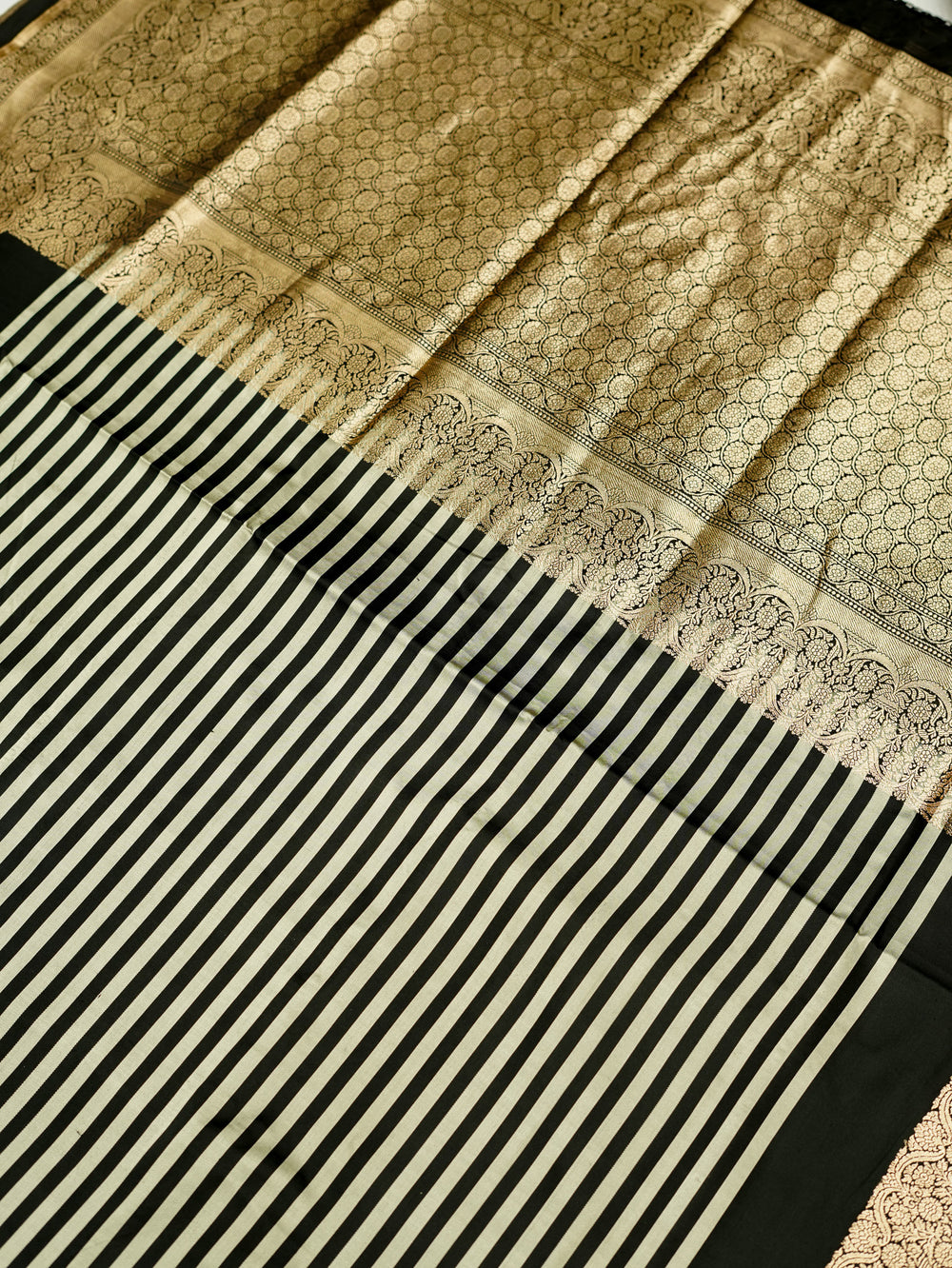 Handwoven Black Banarasi Mashru Silk Saree