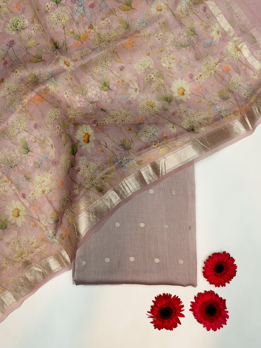 Handwoven Lavender Banarasi Chanderi Silk Suit