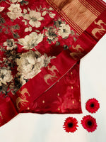 Handwoven Dark Red Banarasi Katan Soft Silk Suit