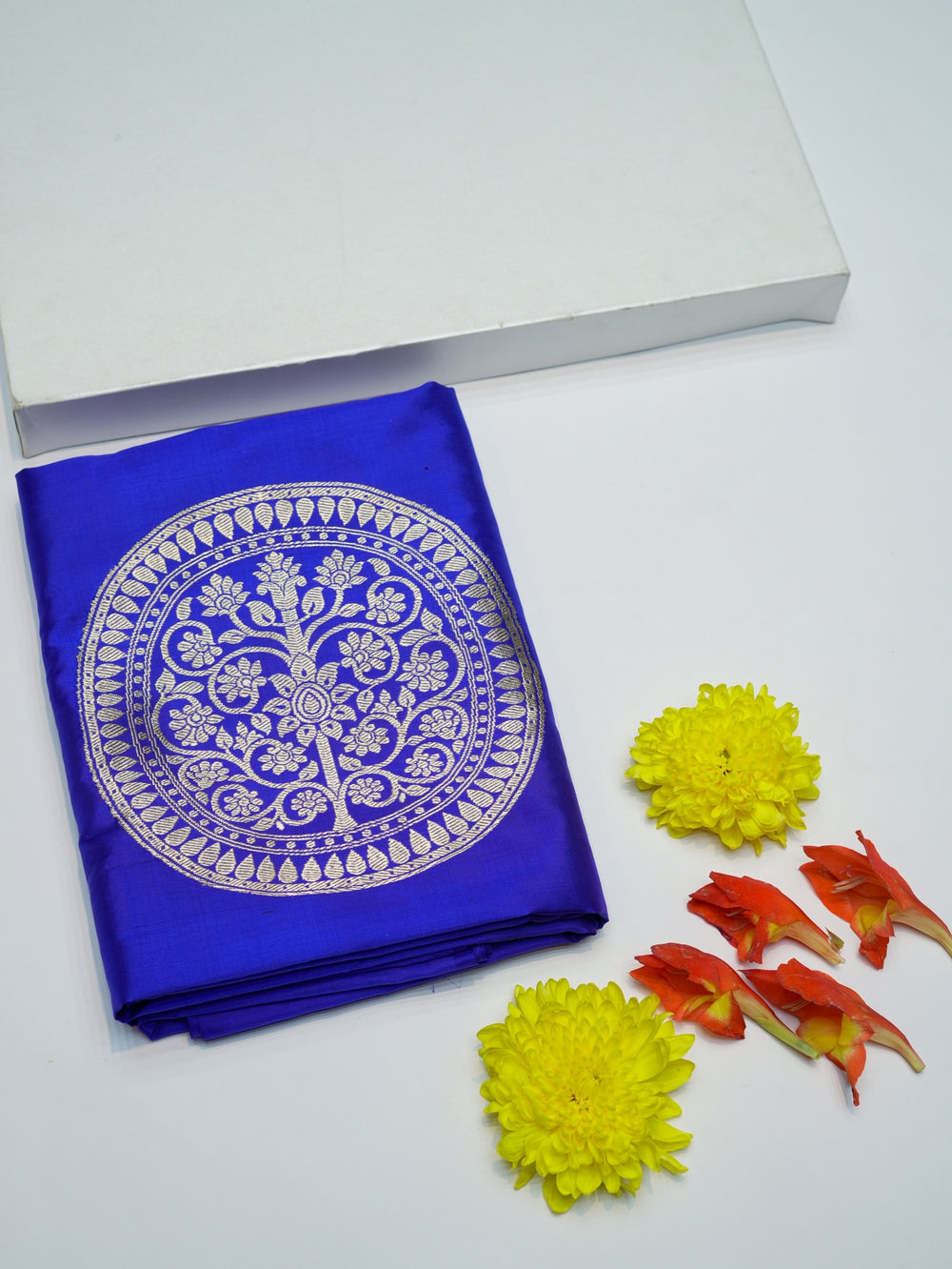 Handwoven Royal Blue Banarasi Mashru Katan Silk Suit