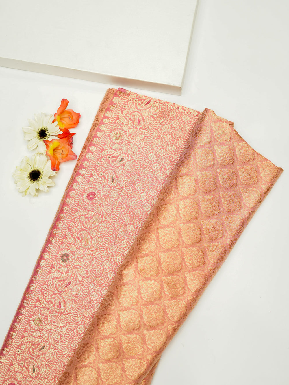 Handwoven Peach Meenakari Banarasi Katan Silk Saree