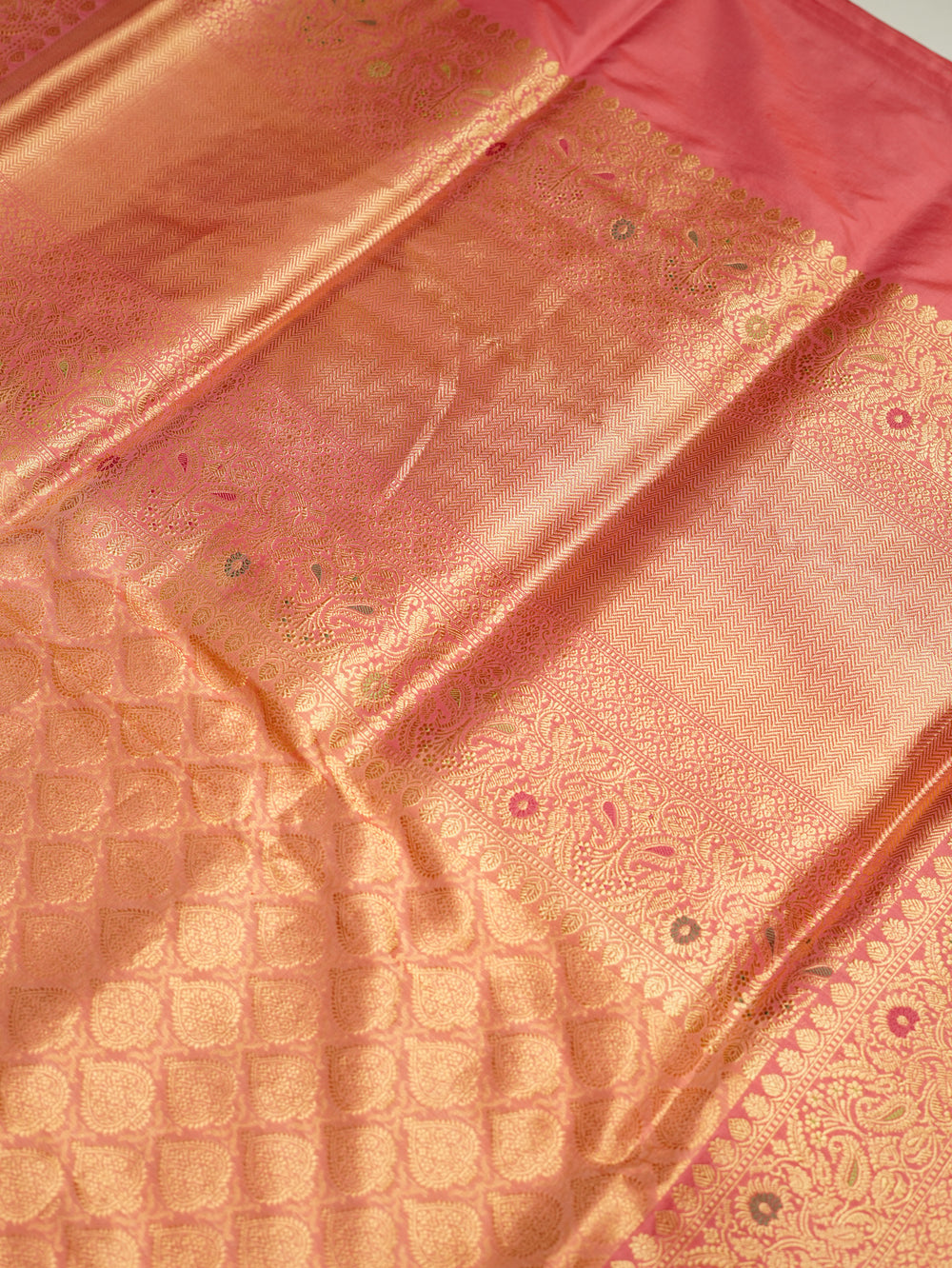 Handwoven Peach Meenakari Banarasi Katan Silk Saree