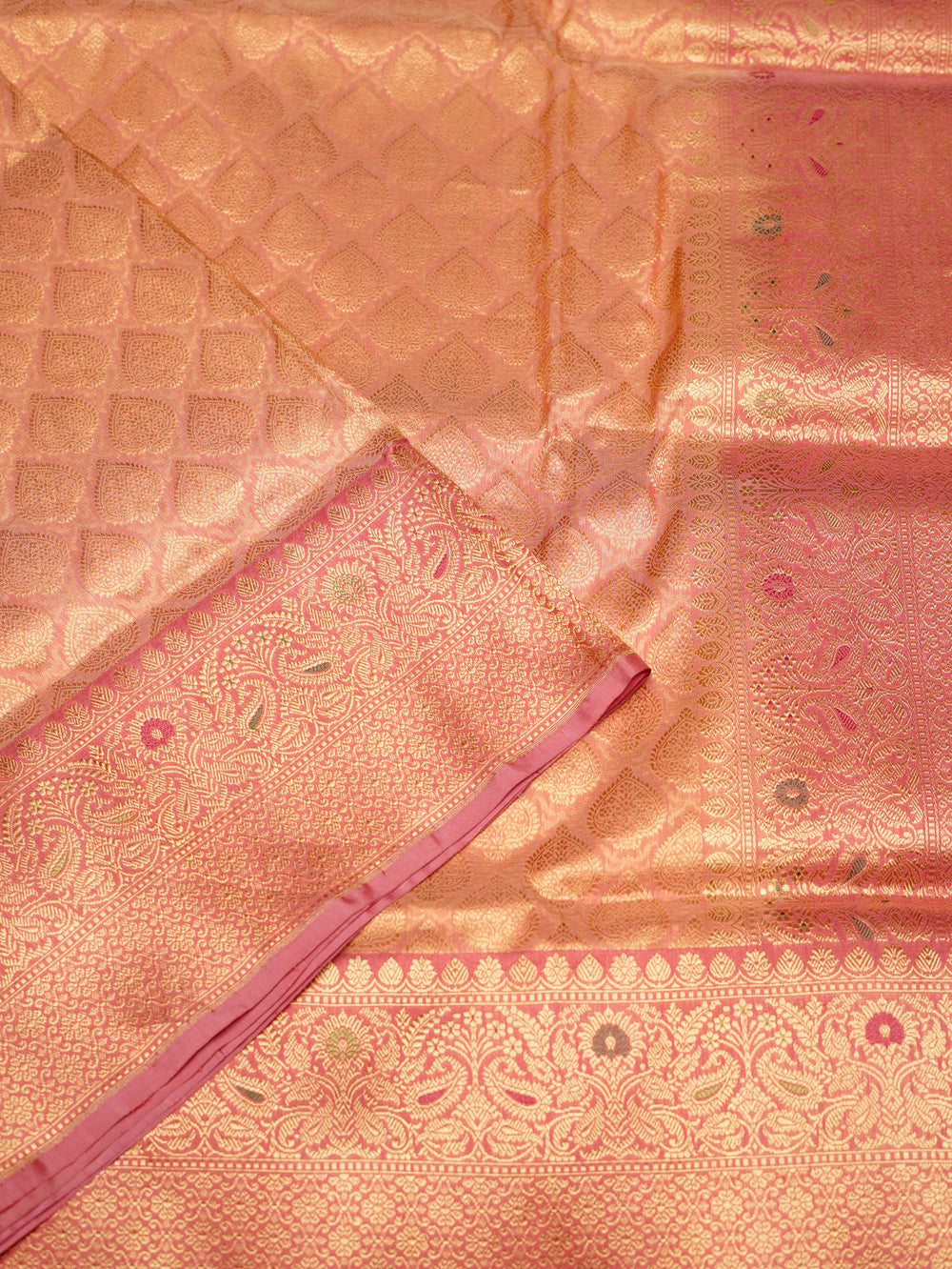 Handwoven Peach Meenakari Banarasi Katan Silk Saree