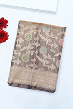 Handwoven Brown Banarasi Katan Tissue Silk Saree