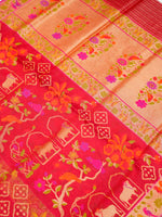Handwoven Magenta Banarasi Jaamdani Cotton Silk Saree