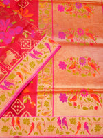 Handwoven Magenta Banarasi Jaamdani Cotton Silk Saree