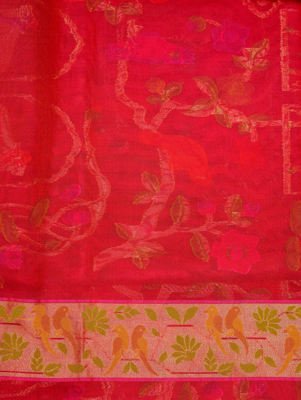 Handwoven Magenta Banarasi Jaamdani Cotton Silk Saree